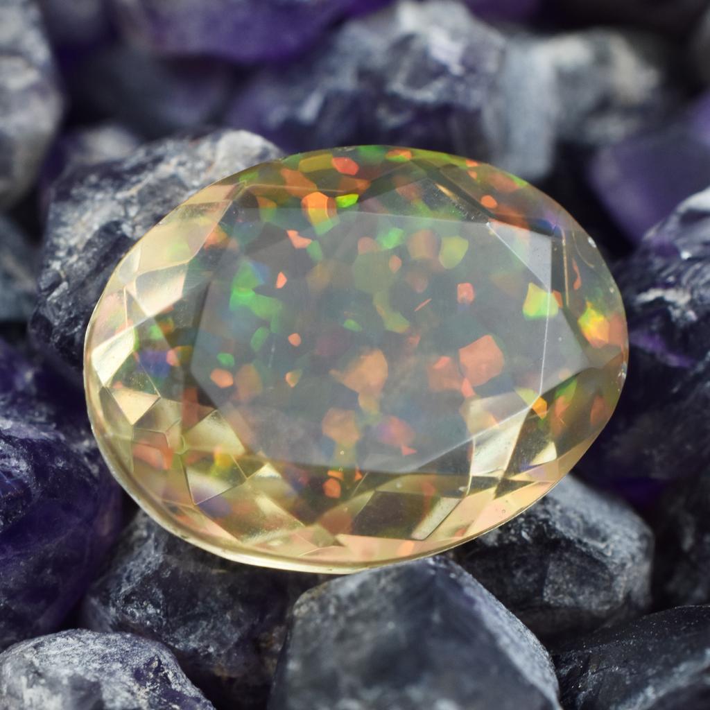 Lab-Created Opal Loose Gemstone Multicolor Oval Cut 11.55 ct Ethiopian October Birthday Birthstone