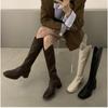 Зимние женские длинные сапоги, модные, с острым носком, элегантные, до колена, сапоги, квадратный каблук, средний каблук, высокие сапоги, туфли на платформе