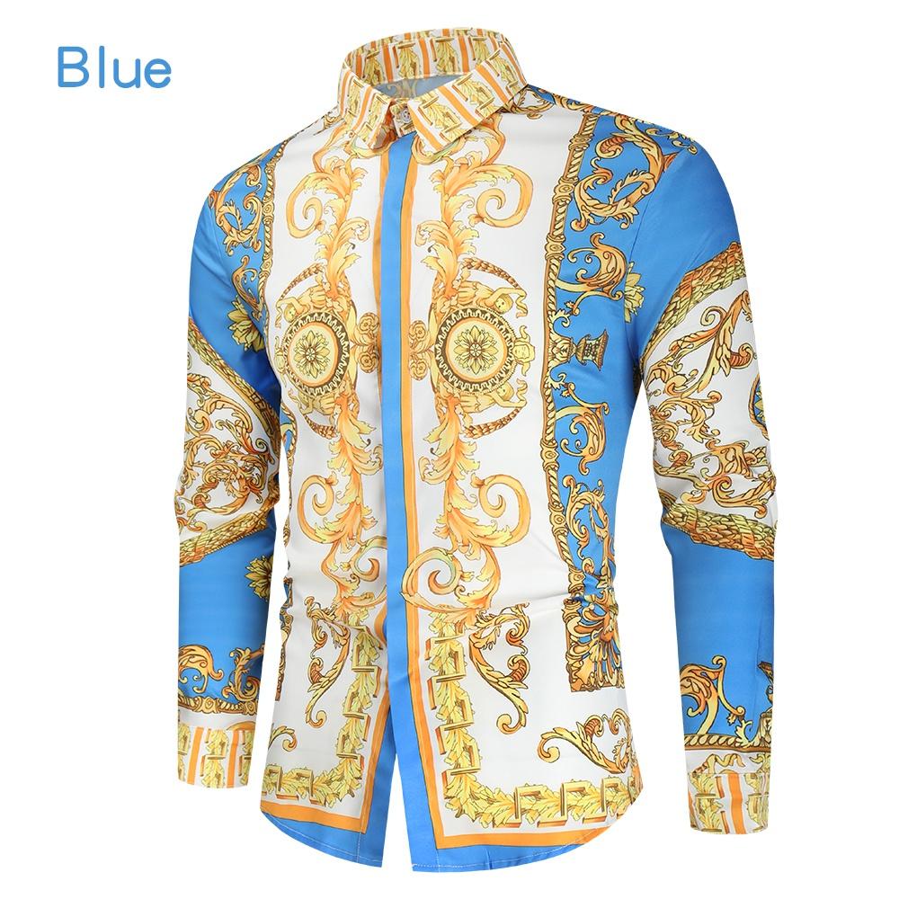 Men Print Shirt Luxury Royal Shirt Men Casual Slim Fit Long Sleeve