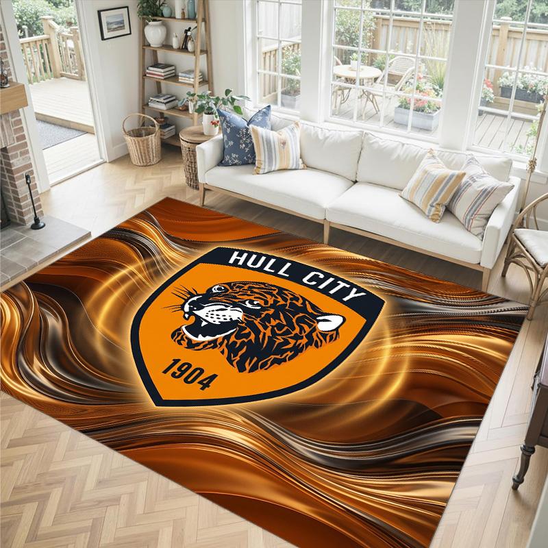 Hull City Football Design Crystal Velvet Carpet Cozy Non?Slip Printed Rug For Bedroom Living Room Entrance