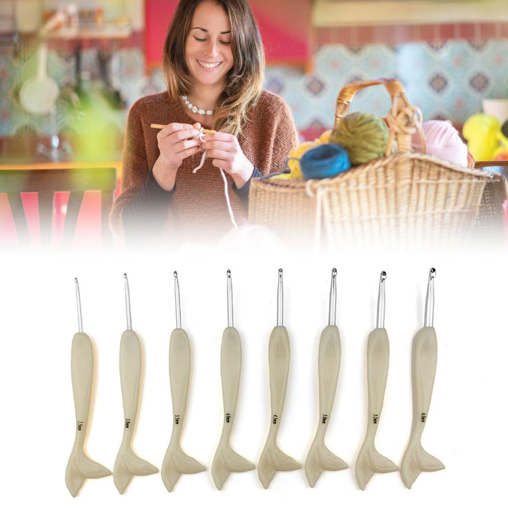 8 шт. эргономичный крючок для вязания 2,5-6,0 мм алюминиевый крючок для вязания с ручкой из смолы в виде рыбьего хвоста для начинающих любителей