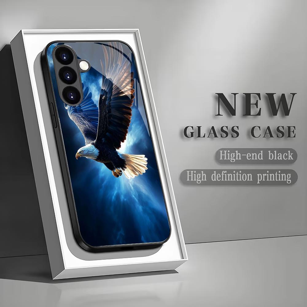 Стеклянный чехол для телефона с рисунком летящего орла, подходит для Samsung Galaxy S26 S25 S24 S23 S22 S20 FE/Ultra/Plus, противоударная задняя крышка