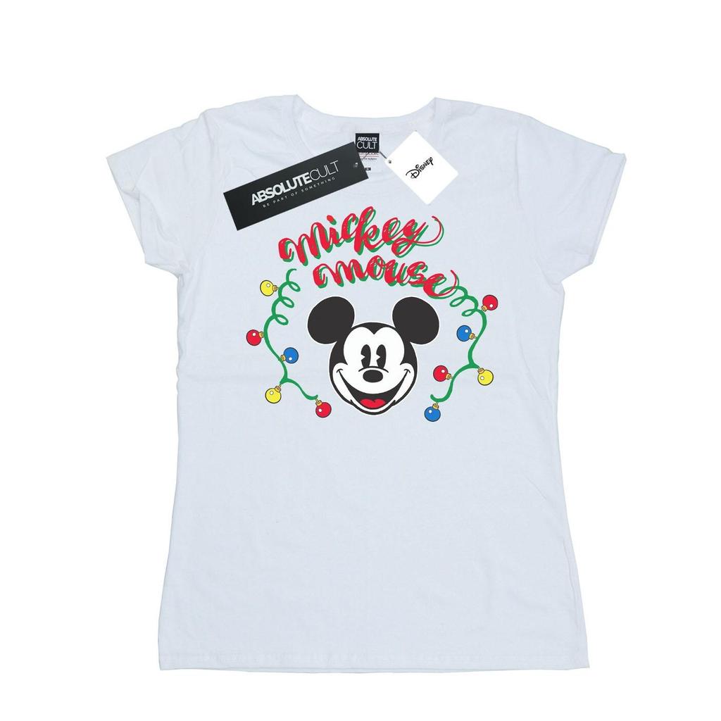 Disney Womens/Ladies Mickey Mouse Christmas Light Bulbs Cotton T-Shirt