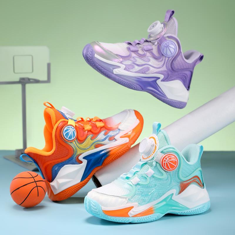 2025 Spring and Summer Boys and Girls Sports Shoes Medium and Older Children's Mesh Comfortable Basketball Shoes Rotating Casual Versatile Shoes