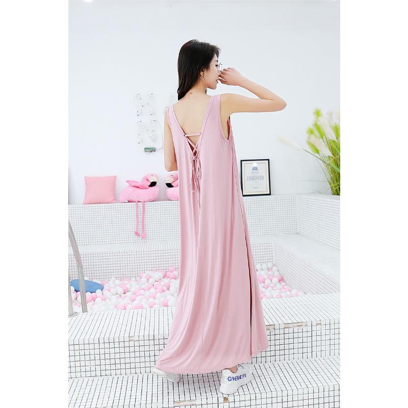 Летняя женская ночная рубашка с круглым вырезом, сексуальная, с завязками, длинное, свободное, большого размера, платье из модала
