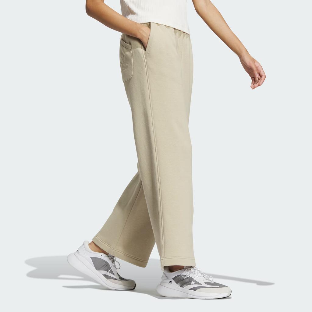 Adidas Всесезонные флисовые широкие брюки, однотонные, с вышитыми буквами, трикотажные спортивные брюки, женские брюки цвета прерии-коричневого цвета IY4279