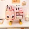 Yousheng Милый вращающийся держатель для ручек с выдвижным ящиком 2-в-1 большой вместимости настольный органайзер для детей девочек многофункциональный ящик для хранения и сортировки