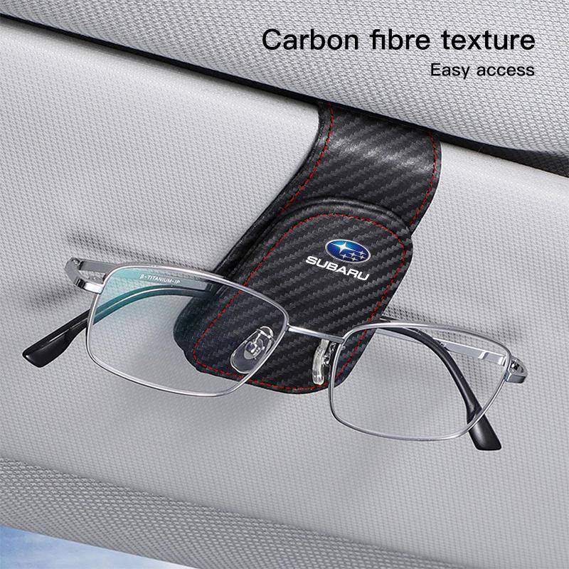 Leather Car Glasses Clip Credit Card Holder Ticket Clamp For Subaru STI WRX Forester Impreza Legacy Outback XV WAS Ascent Atenza Z12
