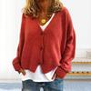 Women Sweater Coat V-Neck Long Sleeve Single Breasted Knitting Sweater Solid Color Loose Fit Sweater Cardigan