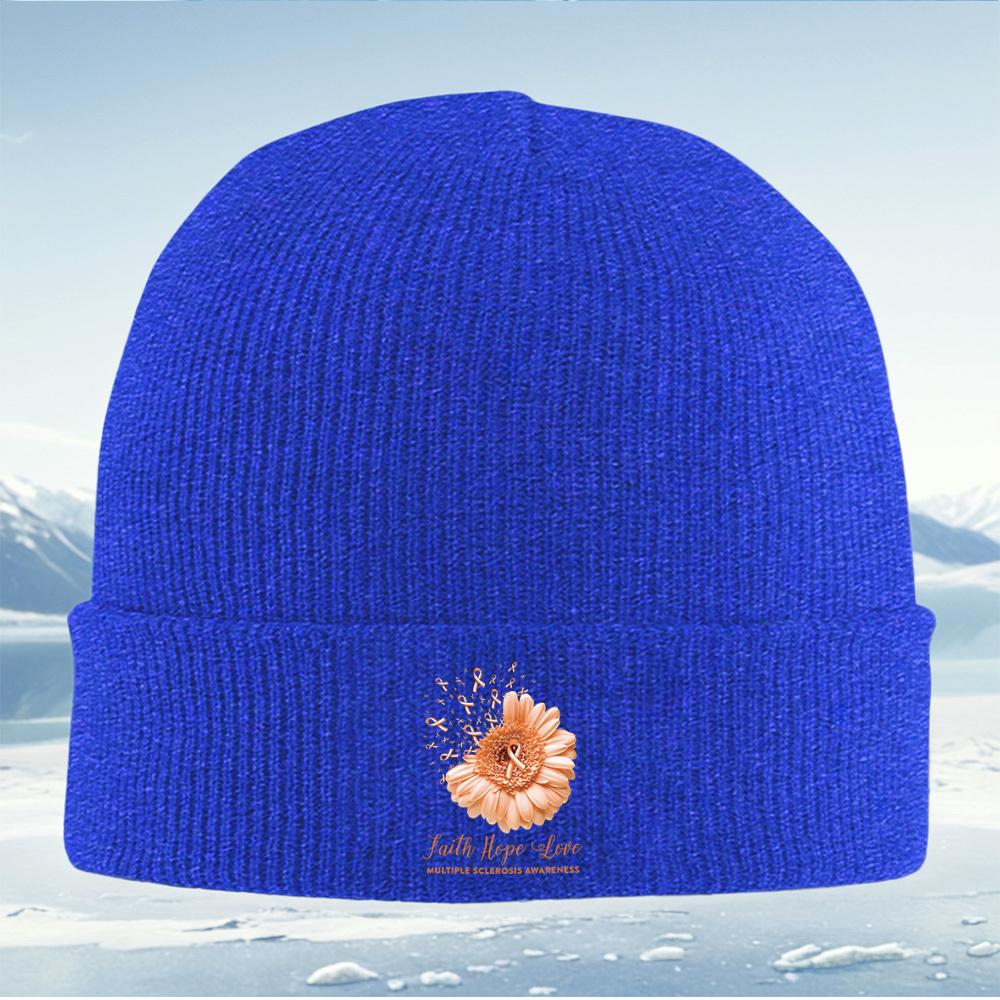 Flower Ribbons Faith Hope Love Awareness Men Women Unisex Knitted Hat Beanie Pullover Cap Winter Thermal Warm Christmas Outdoor