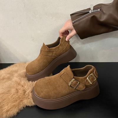 Кожаная платформа повседневная женская обувь осень и зима новая ленивая обувь на одном педале Boken Loafer одинарная обувь