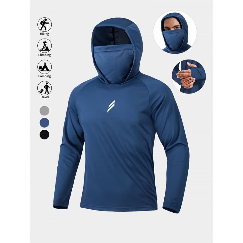 Mens UPF 50 Quick-Dry Hooded Sun Protection Fishing Jacket Outdoor Lightweight