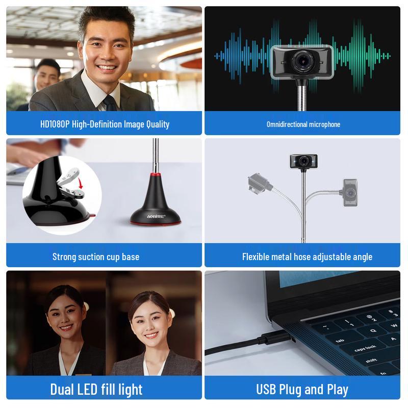 Aoni 1080P Webcam with LED Night Vision