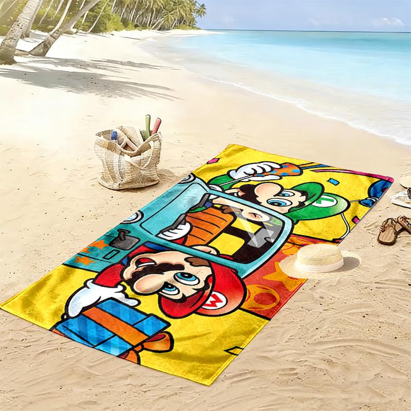 Luigi & Mario Car Trip Print Beach Towel, Large Soft Quick Dry Towel for Beach Camping Swimming