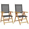 VidaXL Chaises de jardin lot de 2 noir bois massif d'acacia et rotin, siège de jardin, siège d'extérieur, chaise pliable, 367651