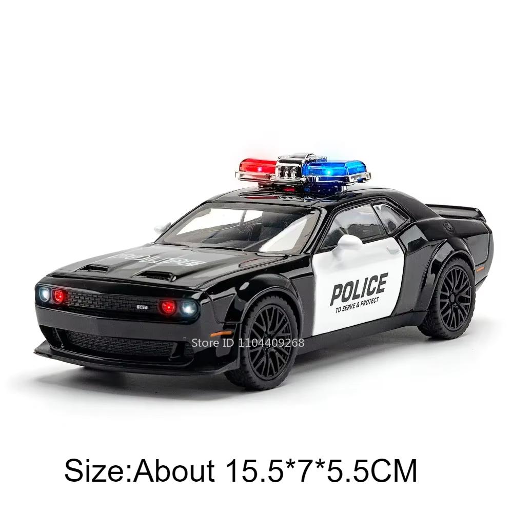 Scale 1:32 Hellcat Police Car Charger Challenger 1970 Model Toy Alloy Diecast Pull Back Sound Light Vehicle for Boys Presents