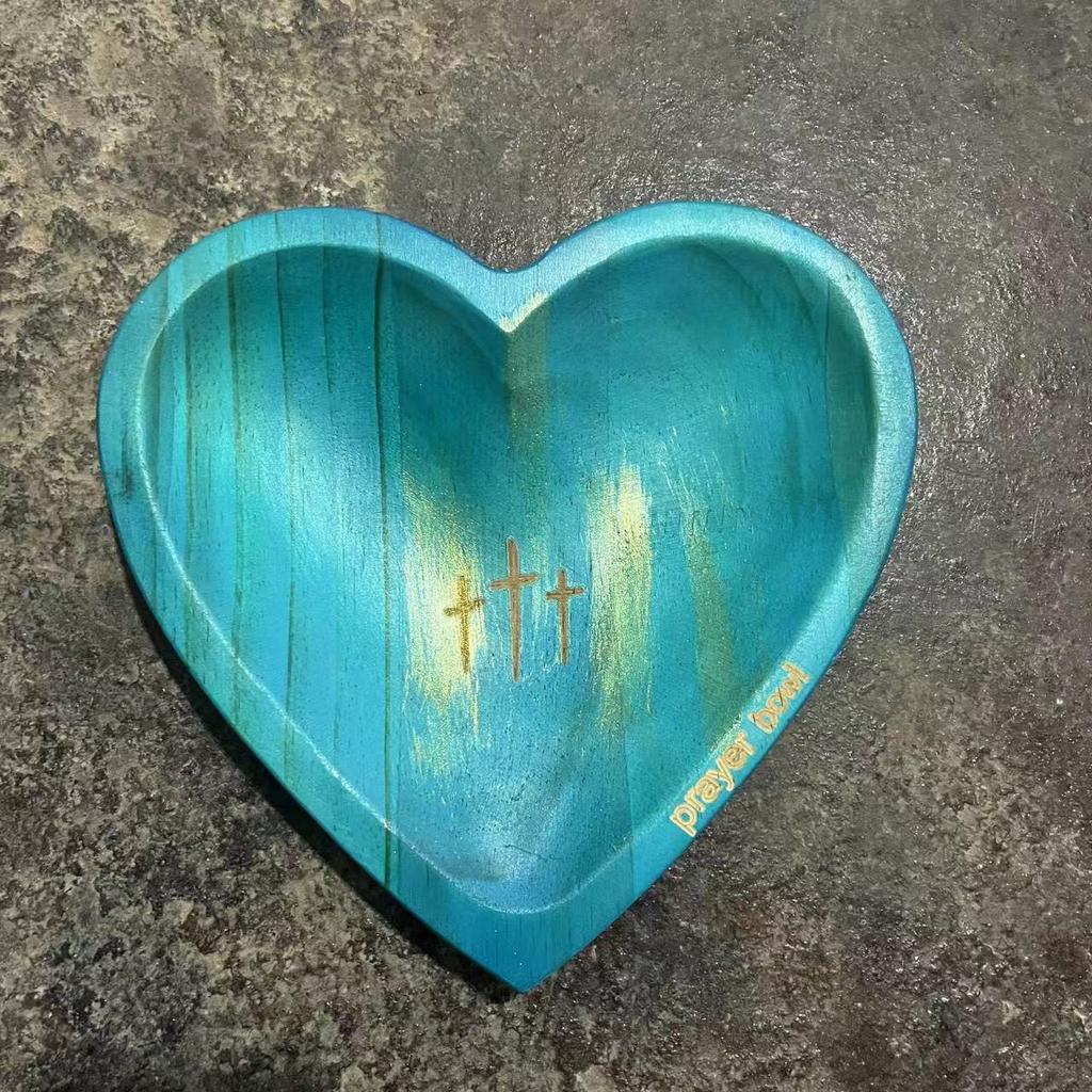 Деревянная чаша для благословения в форме сердца, чаша для благословения ручной работы с карточками, миска для теста с карточками для благословения, религиозные подарки, чаша для благословения в форме сердца, рождественские подарки