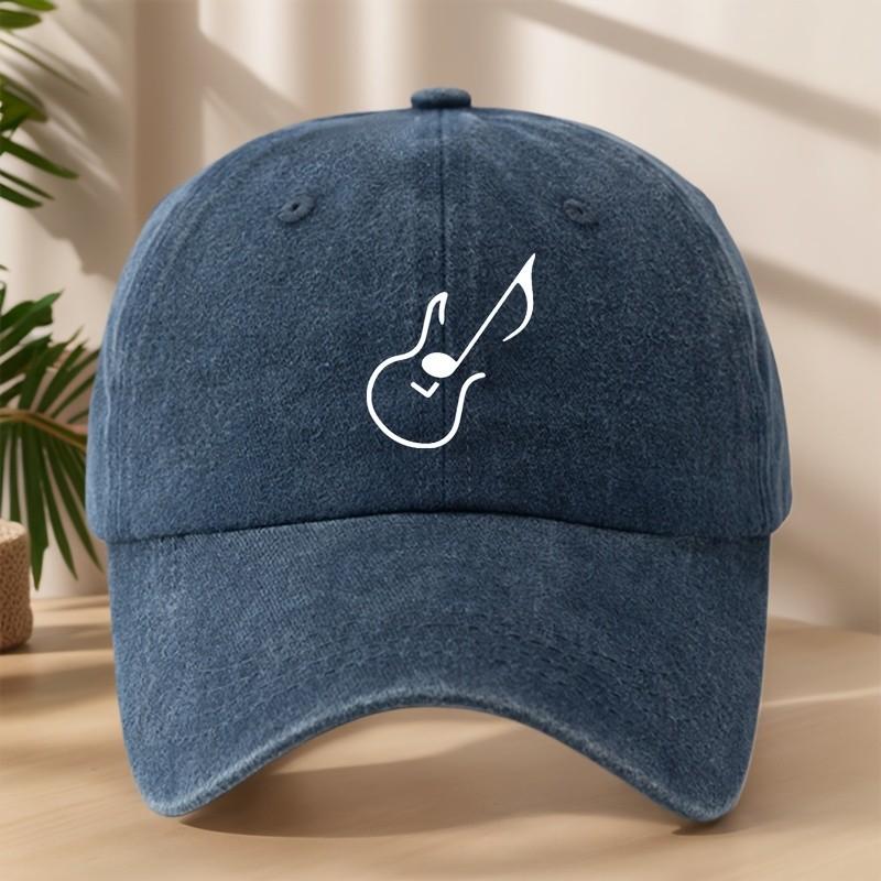 Guitar Music Note Baseball Cap Washed Cotton Adjustable Street Style Casual Sun Visor