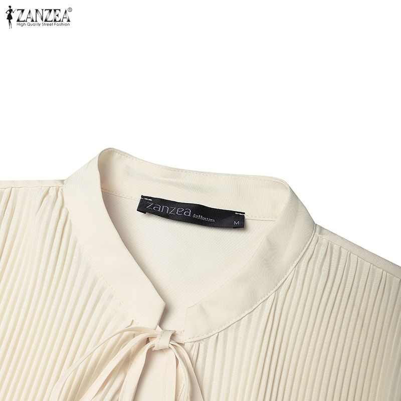 ZANZEA Повседневная свободная блузка с рукавом 3/4, стоячим воротником и плиссированной текстурой