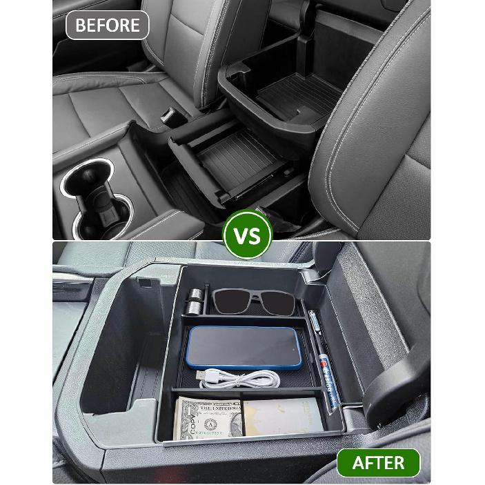TOPTALL Выдвижная консольная полка, совместимая с -2026 Chevy Tahoe/Suburban/GMC Yukon, Органайзер для подлокотника полноразмерный, Черный (Не для