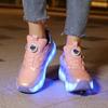 Kid's with Brake Roller Skates Removable Flat Charging LED Four Wheels Glowing Sports Shoes Women's Glowing Sneakers