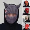 Halloween Cap Knitted Rabbit Ears Windproof Face Cover Party Prop Keep Warm Regular Fit Flower Print Horn Hat for Outdoor Sport