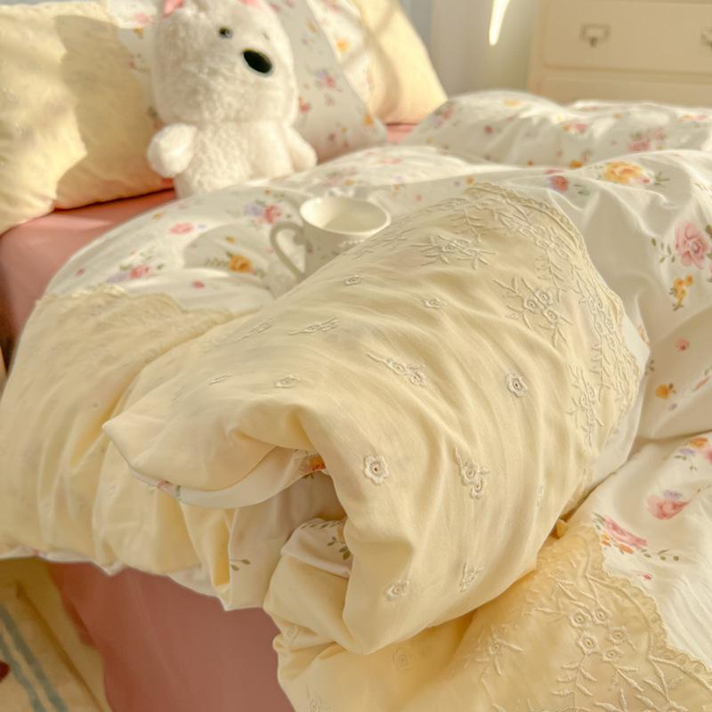 Princess Style Bedding Set Four-piece Set Breathable Comfortable Washed Sheets Quilt Cover Pillowcase