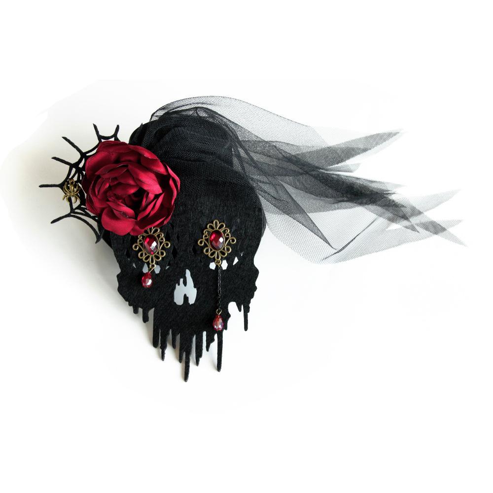 Halloween Mardi Gras Holiday Party Skull Mesh Lady Funny Top Hat Wizard Hairpin FJ--