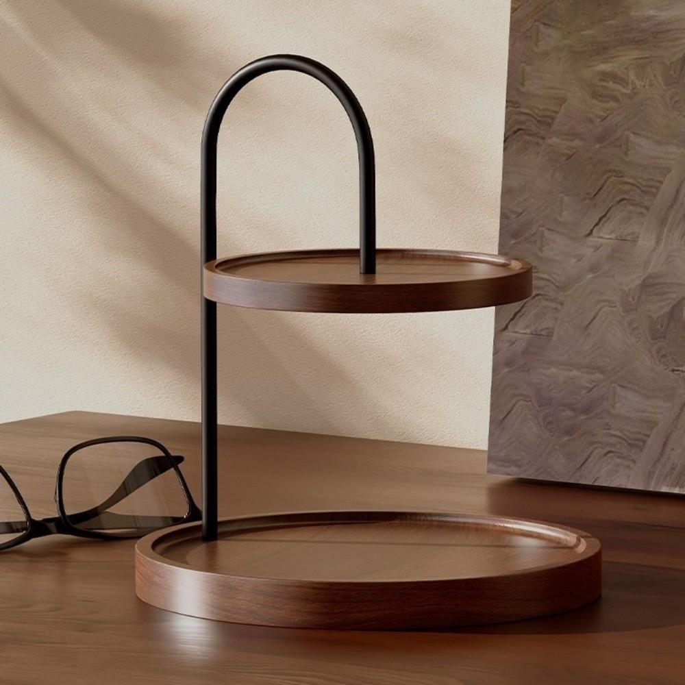 Wooden Serving Tray Stand Double Layer Decorative Jewelry Display Stand Space Saving Large Capacity Makeup Organizer