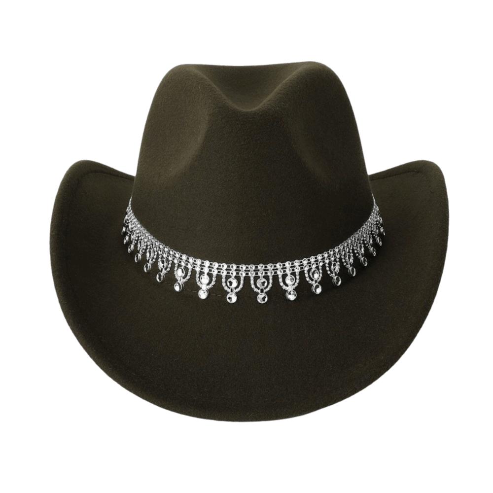 Sparkling Felt Fedora Hat Rhinestone Decoration Top Hat Classic Western Cowboy Hat Outdoor Riding
