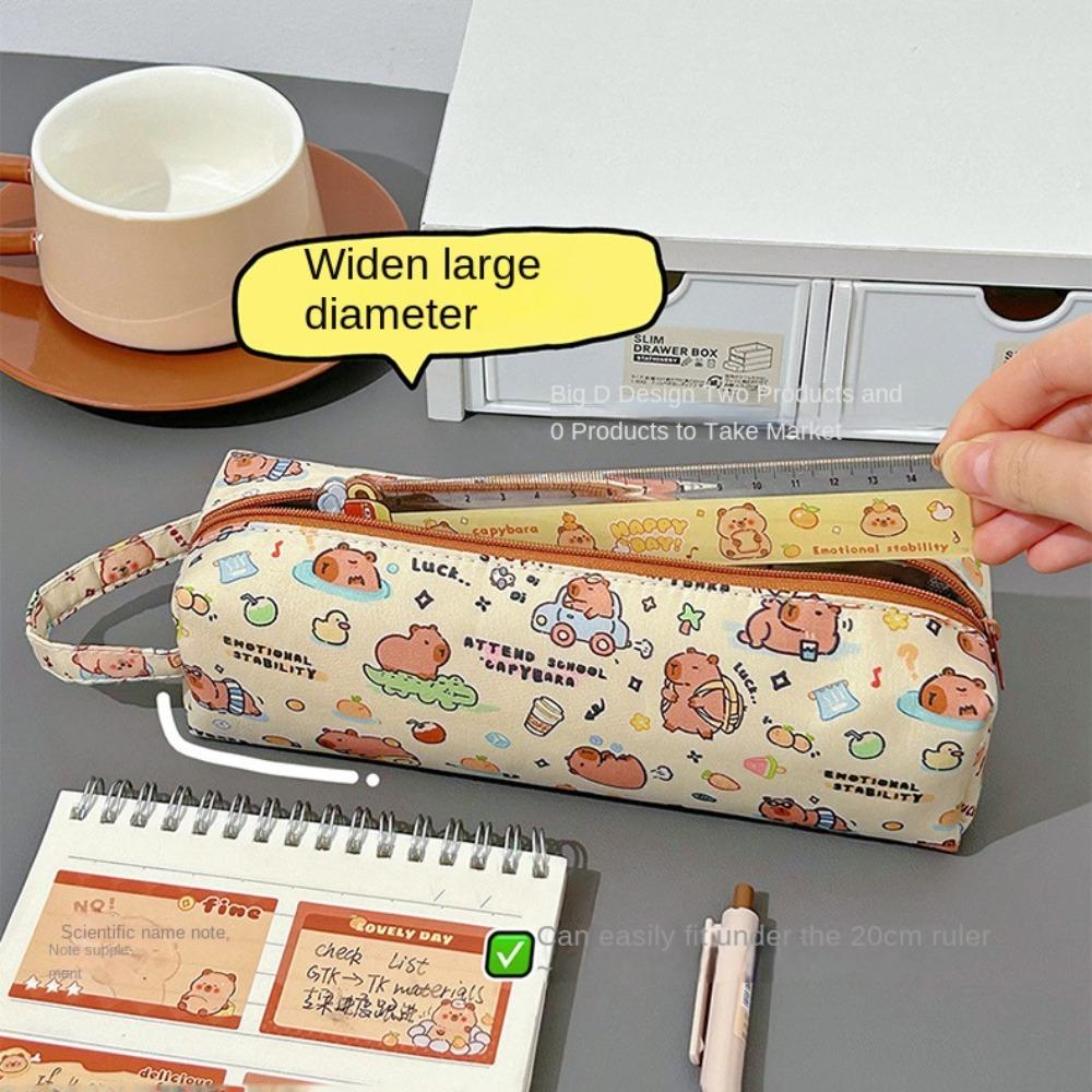 Canvas Capybara Pencil Pouch Durable Cartoon Pencil Bag Large Capacity Pencil Bag  Cosmetic Bag