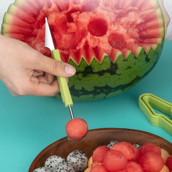 3-в-1 Лопатка для фруктовых шариков Ложка для дыни Сепаратор мякоти Инструменты для резьбы по фруктам из нержавеющей стали для дыни, арбуза, киви, кухонных фруктов