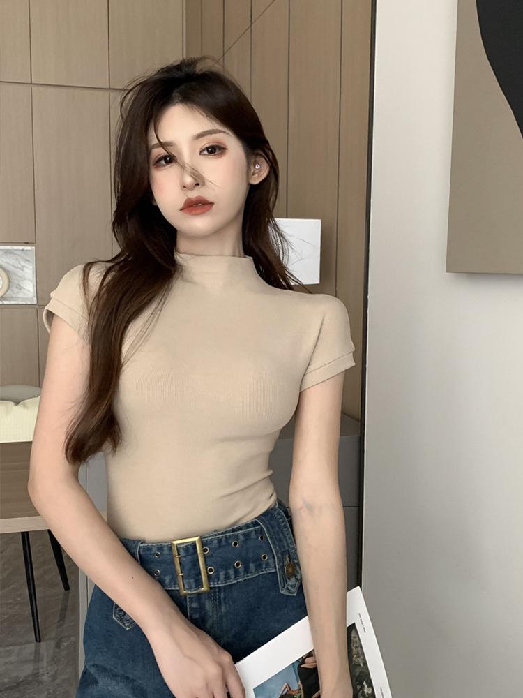 Sexy Tank Top Solid Halter Crop Tops Women Summer Camis Turtleneck Camisole Fashion Casual Tube Female Short Sleeve T Shirts