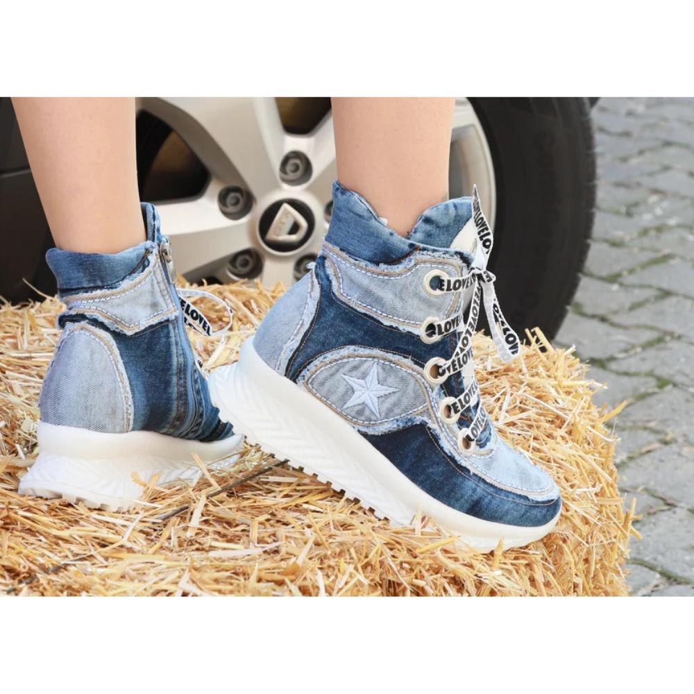 Джинсовые сапоги Обувь / Женские спортивные сапоги ручной работы / Женские пикантные сапоги, Сапоги на каблуке, Спортивные высокие сапоги Обувь / Джинсовая обувь / Подарок на день рождения