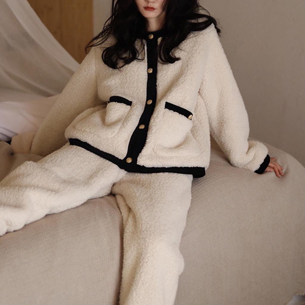 Женский фланелевый кардиган с длинными рукавами и V-образным вырезом, толстый теплый комплект домашней одежды для девочек