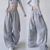 Women's 2025 Gray Wide-Leg Sweatpants - Spring/Autumn Casual, Straight-Leg Style