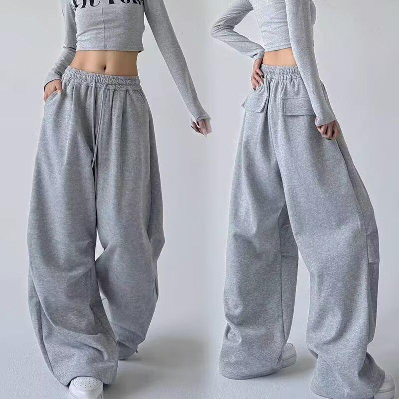 Women's 2025 Gray Wide-Leg Sweatpants - Spring/Autumn Casual, Straight-Leg Style