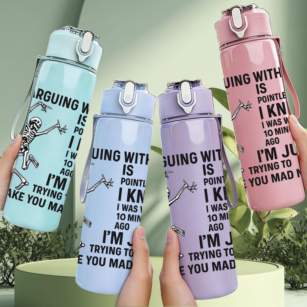 1PC Adopting With Me Cat Quote Print 750ml Color Plastic Sports Water Bottle Leakproof Flip Straw Lid Suitable for Sports Office Home Use