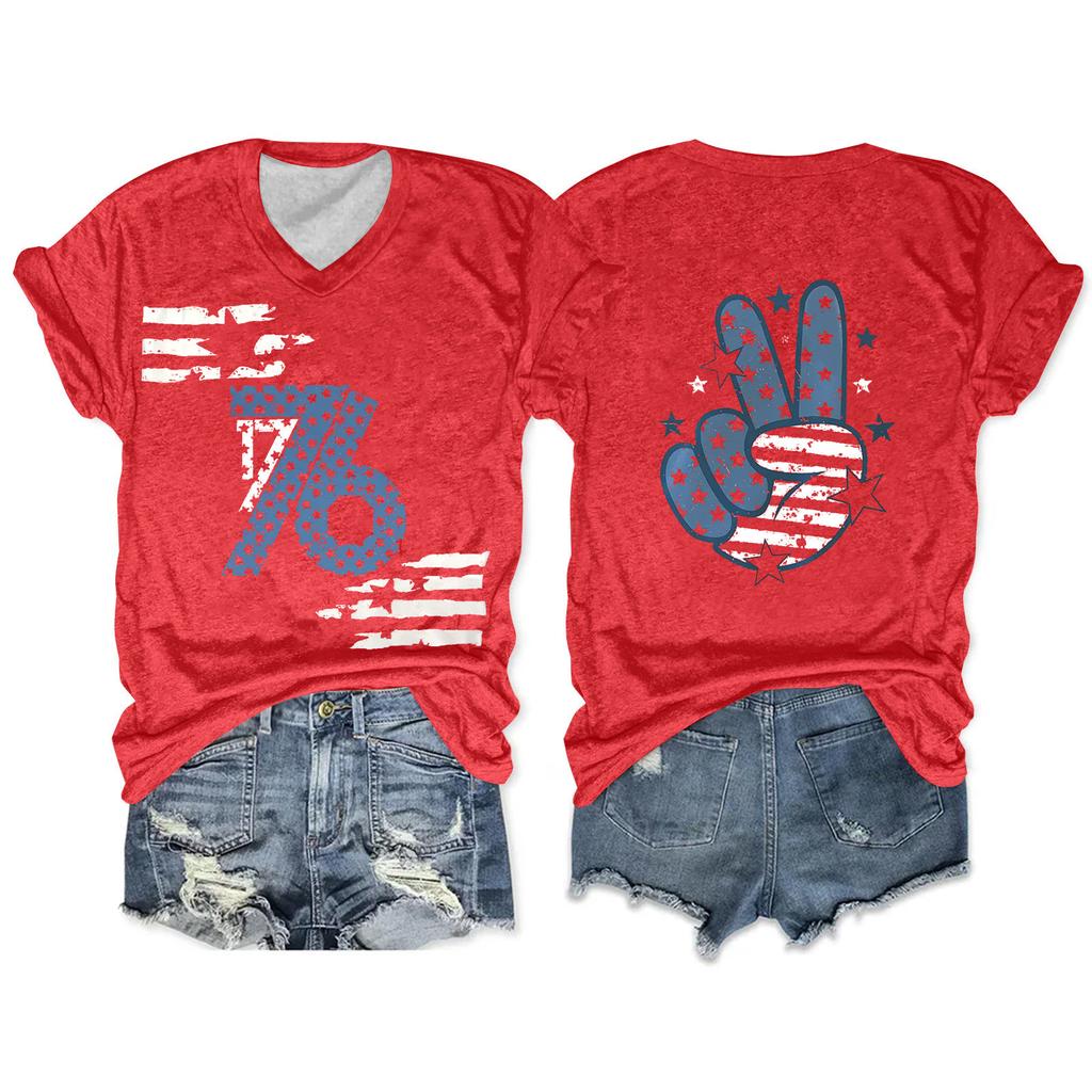 Women'S T-Shirt Casual Loose Printed V-Neck Pullover Short Sleeved Top