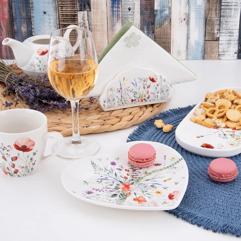 Dessert Plate Small for Cake Porcelain Dessert Flowers Poppies Heart