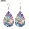 Charming Spring Summer Macaron Floral PU Earrings for Women, Versatile Vivid Butterflies Double Sided Print Waterdrop Earrings