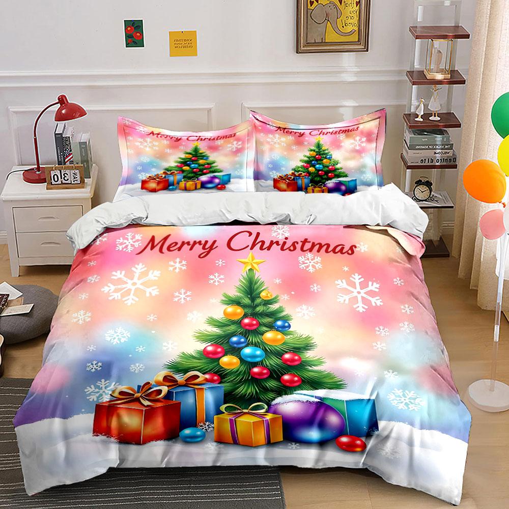 Christmas Tree with Gifts Print Bedding Duvet Cover Set Duvet Cover Pillowcases (1*Duvet Cover 2*Pillowcases, without duvet insert)