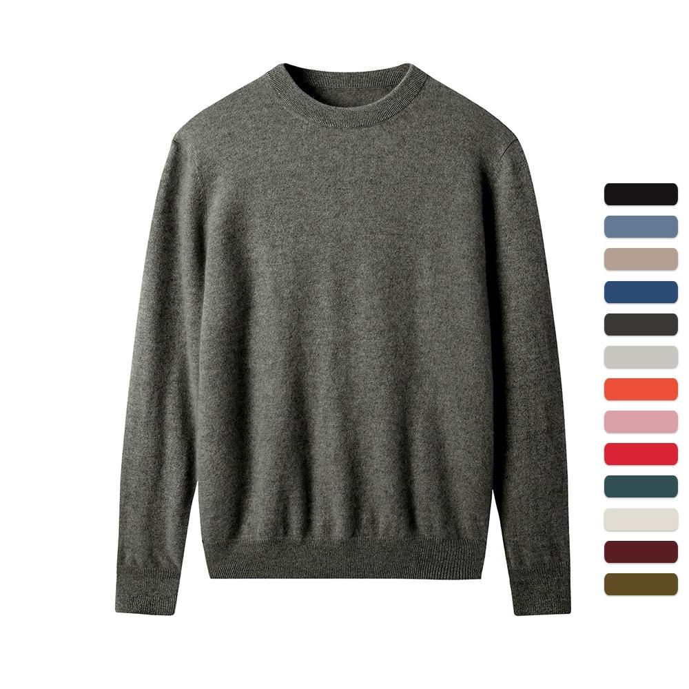 Men Cashmere Sweater Crewneck Solid Color Knited