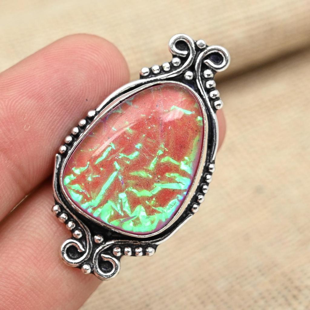 День Благодарения Розовый Тройной Опал Драгоценный Камень Твердый Стерлингового Серебра 925 Женское Кольцо Ювелирные Изделия