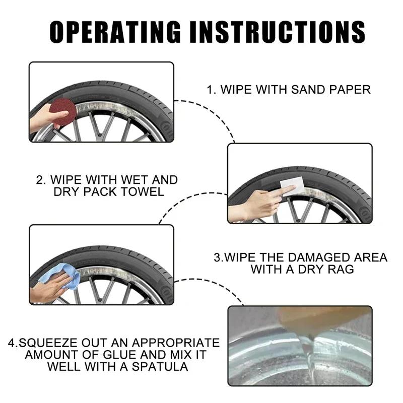 Наборы для ремонта литых дисков автомобиля и мотоцикла, клей, универсальный серебристый, уход за автомобильными дисками, вмятины, царапины, повреждения поверхности, набор для ремонта ступицы колеса
