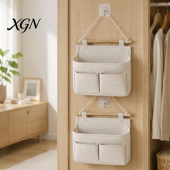Waterproof Wall Mounted Storage Hanging Bag with 3 Pockets, Cotton And Linen Closet Pouch, Over The Door Organizer for Bedroom Bathroom Daily