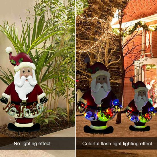 Рождественский кол, световое украшение, освещенный 2D Санта-Клаус, снеговик, дворовый знак, уличный металлический кол для рождественского декора газона в саду