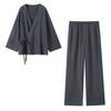 2025 Spring Women's Kimono Jacket & Wide-Leg Pants Set with Casual Tie Design