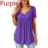 Женские топы с круглым вырезом, пуговицами, свободные, эластичные, женские туники с коротким рукавом, женские повседневные блузки