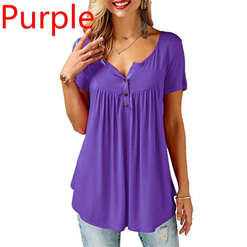 Женские топы с круглым вырезом, пуговицами, свободные, эластичные, женские туники с коротким рукавом, женские повседневные блузки